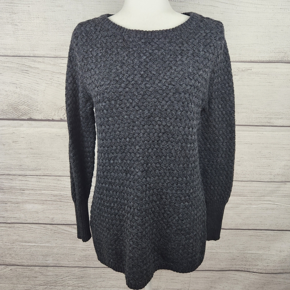 Athleta Cypress Charcoal Basket Knit Wool Sweater